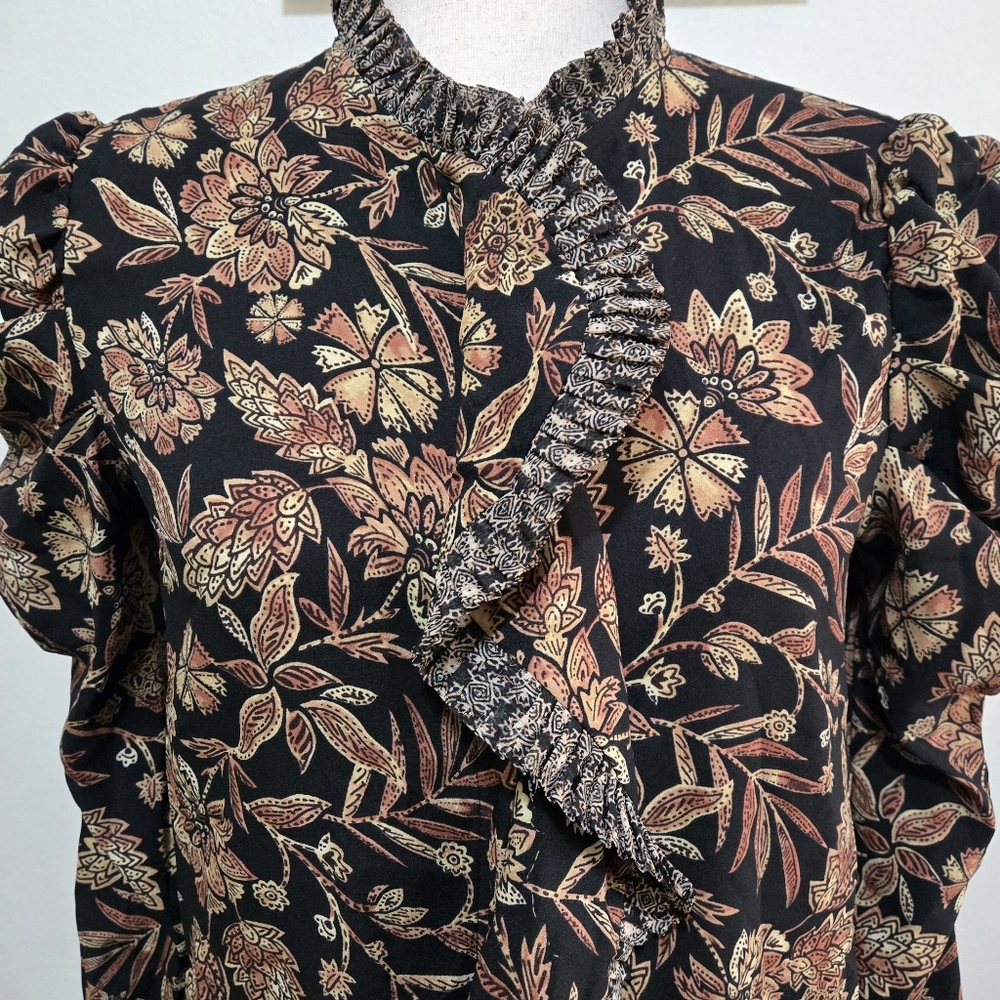 ​MISA Los Angeles Garance Blouse Gilded Paisley Floral Ruffle Puff Sleeve XS - Picture 2 of 15